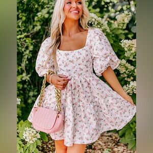 Mable x Böhme Floral Puff Sleeve Babydoll Dress – Size M